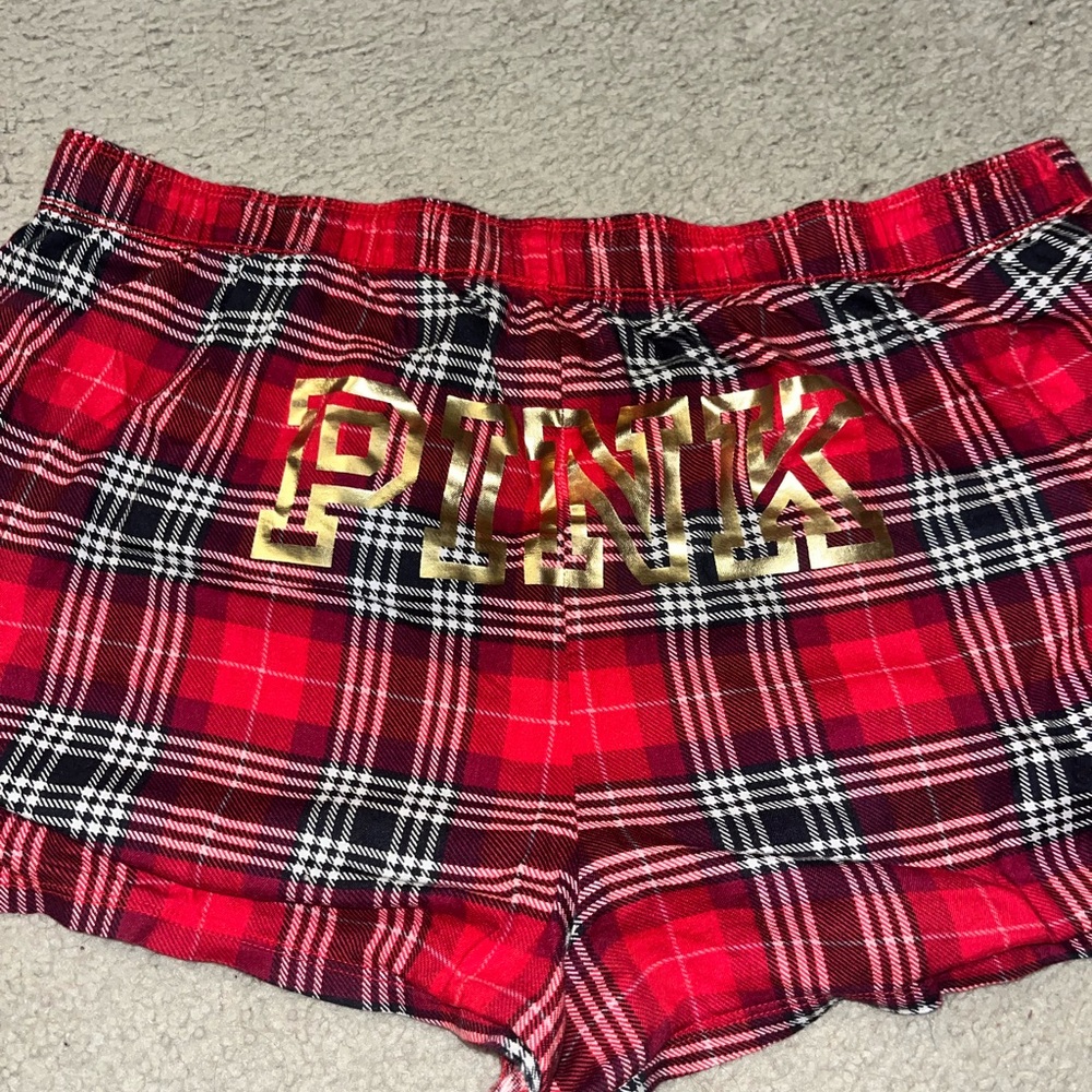 PINK Victoria's Secret Red Plaid Sleep Shorts Sz XL